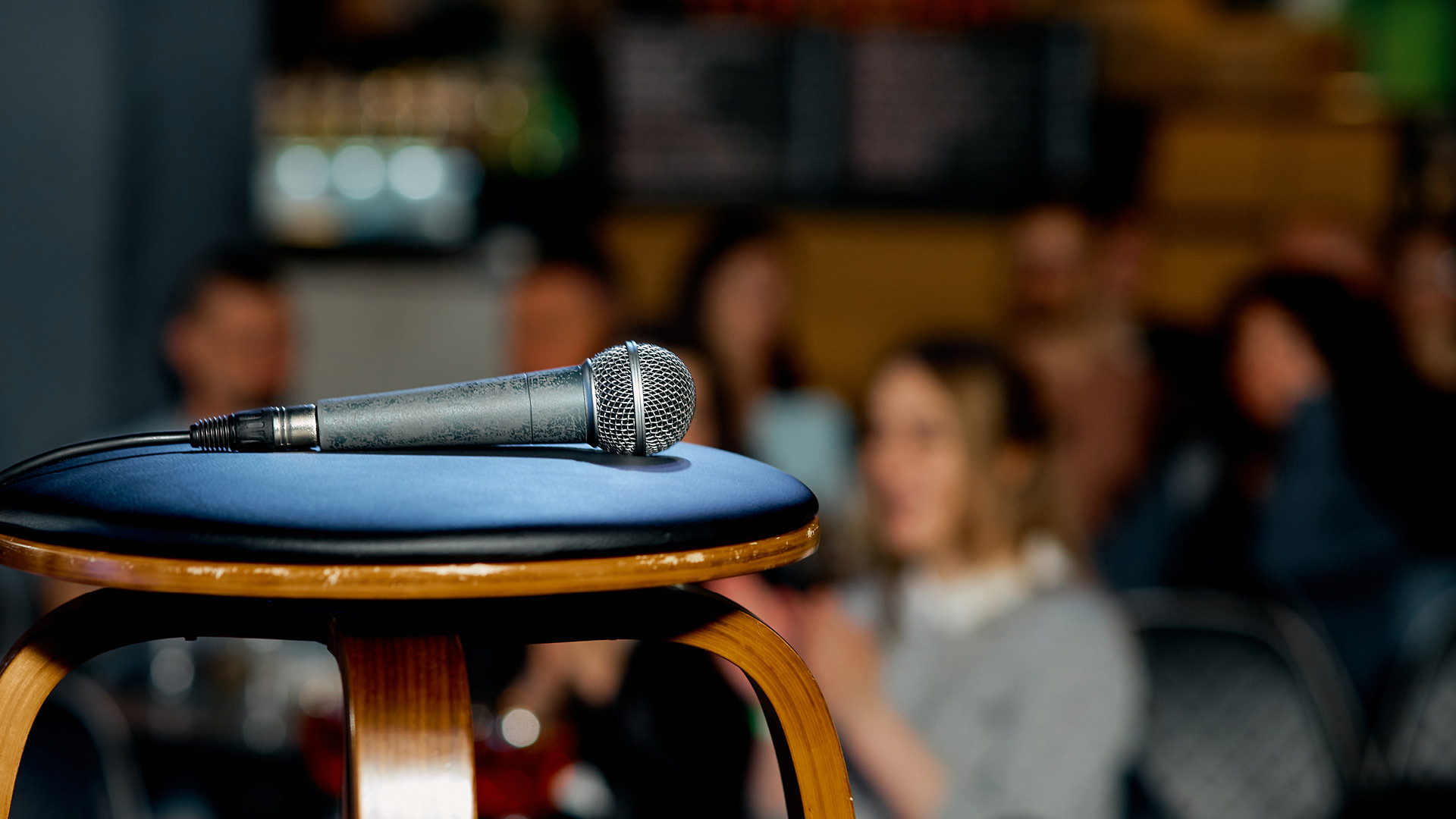 mircophone on a stool for comedy club